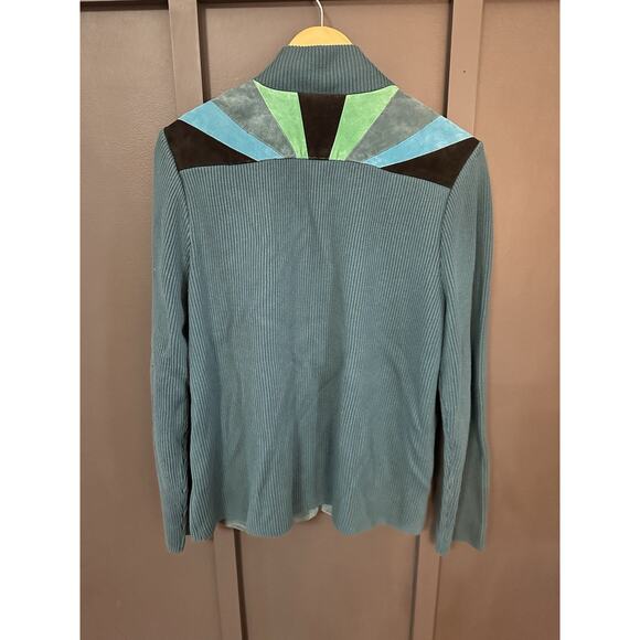 Bob Mackie Teal and Black Leather Jacket - Picture 5 of 7